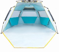 3-4 Person Easy Up Beach Tent By Wolfwise With Extended Zippered Porch, Upf 50 - £62.53 GBP