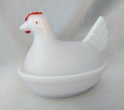 Vintage Hen on Nest Basketweave Milk Glass Collectible Chicken - £7.73 GBP