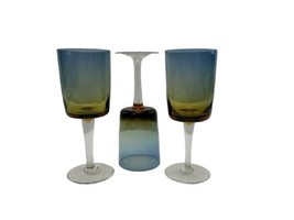 1960&#39;s Denby Bluerina Krosno Water Wine Goblets Glasses 3 Blue Amber 6.25”  - £37.94 GBP