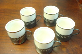Set of 5 coffee cups ceramic and silverplate, made in Brazil ORIGINAL - £35.61 GBP