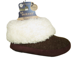 Isotoner Women&#39;s Slippers Brown Faux Fur Trimmed Memory Foam Booties Size S - £11.71 GBP