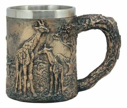 Ebros Giraffe And Calf Family Coffee Mug Textured With Rustic Tree Bark ... - £19.66 GBP