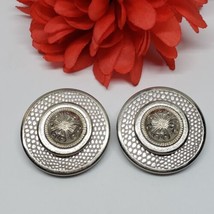 Large Round Textured Faux Snake Leather Silver Tone Pierced Earrings - £13.23 GBP