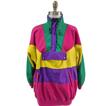 90s Y2K Vintage Climate Zone Neon Colorblock Fleece Jacket, Men’s Medium - $58.81