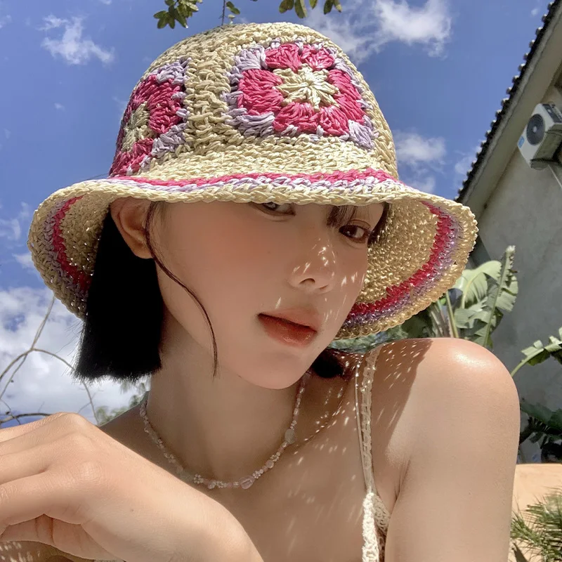 Korean Contrasting Color Flower Sun Caps for Women Summer Outdoor Travel... - $20.23