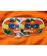 Set Of 2 Vintage Halloween Pumpkin Jack O Lantern Vinyl Placemats &amp; Coas... - £14.02 GBP