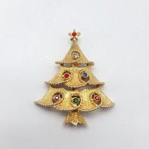 JJ Jonette Christmas Tree Gold Tone Brooch Multi- Color Rhinestones Vintage - $22.27