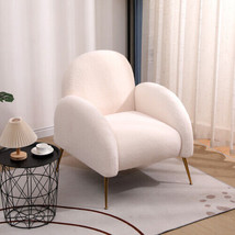 Accent Upholstered Single Chair White Sherpa Armchair with Golden Legs - £161.88 GBP