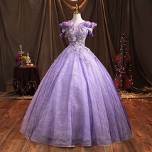 Beautiful Purple Quinceanera Dresses Flowers Ruffles Sweetheart Lace-up Back Swe - £316.02 GBP