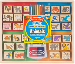 Deluxe Wooden Stamp Set: Animals - 30 Stamps, 6 Markers, 2 Stamp Pads - Kids Art - £18.29 GBP