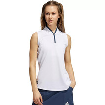 Adidas Equipment Sleeveless Golf Polo Shirt Womens L White Navy Blue NEW - £25.63 GBP