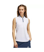 Adidas Equipment Sleeveless Golf Polo Shirt Womens L White Navy Blue NEW - £25.58 GBP