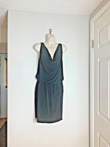 Evanese Womens Sz M Oversized Dress Black Cap Sleeve Cowl V Neck Waist tie - $15.84