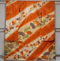 Vintage Silk Floral Embroidered Furisode - Plum Blossoms Golden Tortoise Shell H - £69.31 GBP