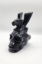 Black Obsidian Skull With Dragon Topper, Polished Obsidian Skull &amp; Drago... - £181.44 GBP