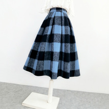 Winter Blue Plaid Midi Skirt Outfit Women Plus Size Woolen Midi Party Skirt image 8