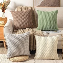 Soft Corduroy Pillow Covers Neutral Boho Stripe Decorative (4 Pack,18&quot;x18&quot;) - £10.82 GBP