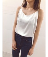 WHITE Sleeveless Silky Tank Tops WHITE Party Tanks Summer Wedding Bridesmaid Top - $25.50