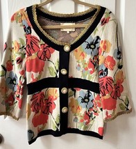 Anthropologie Lia Molly New Orleans Cardigan Sweater Floral Crochet Detail - £31.72 GBP