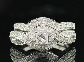 Diamond Bridal Set Ladies Solitaire Halo 14K White Gold Fn Wedding Ring 2.01 Ct - £105.69 GBP