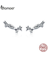 Authentic 925 Silver Elegant Shining Meteor Star Clear CZ Stud Earrings ... - £13.98 GBP