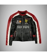 Ferrari Red and Black Jacket - Classic Cowhide Leather Racing Style - $199.99