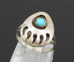 NAVAJO 925 Silver - Vintage Turquoise Bear Claw Print Band Ring Sz 5 - RG20259 - £38.91 GBP