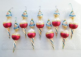 Lot 9 Christborn Clown Head Spring Twizzle Ornaments Angel Hair Dresden Repro - £45.26 GBP