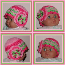 Pink Ladybug Hat Baby Lime Ladybugs Bow Ribbon Green Girls Cloche - £14.38 GBP