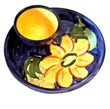 Dip Sauce and Lunch Plate Dish Luncheon Mexican Hand Painted Yellow Flow... - £12.43 GBP