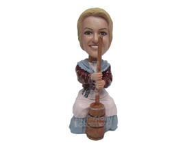 Custom Bobblehead Girl Wearing A Vintage Dress And Cooking The Old-Fashioned Way - £78.45 GBP
