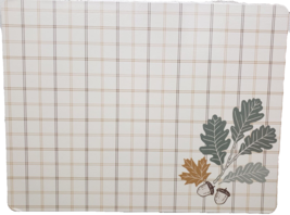 Set Of 2 Hard Placemats With Cork Back (12.6&quot; X 16.5&quot;) Plaid Leaves &amp; Acorns, Ko - £15.31 GBP