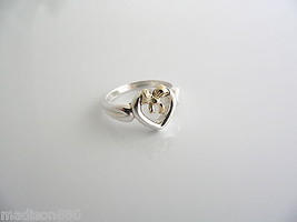 Tiffany &amp; Co Silver 18K Gold Heart Ribbon Bow Ring Band Sz 6 Rare Gift Love - £287.87 GBP