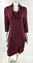 Vasna Lagenlook Dress Sz M Burgundy Red Slouch Pockets Cowl Neck Stretch... - $39.60