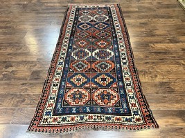 Antique Caucasian Kazak Runner Rug 4 x 9.5 Rare Colorful Panel Design 1870s Wool - £4,141.65 GBP