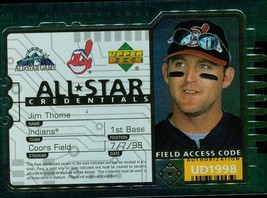 1998 Upper Deck All Star Credentials Jim Thome 23 Indians - £0.78 GBP