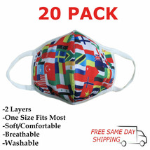20 Pack Wonderful World Flags Fashion Face Mask Adult Unisex, Washable-W... - £15.94 GBP