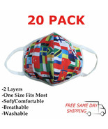 20 Pack Wonderful World Flags Fashion Face Mask Adult Unisex, Washable-W... - $19.95