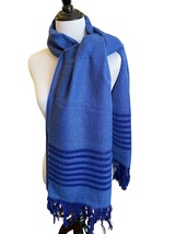 Vintage Blue woven shawl, scarf, headcoveriing with Fringe USA Made Store Tag - £23.53 GBP