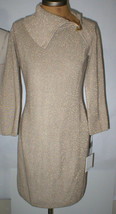 New Womens S Calvin Klein Dress Gold Metallic Sweater Date Long Sleeves ... - £145.08 GBP