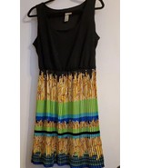 Emma &amp; Michele A Line Black Banana Print Pleated Dress Size 12 - $238.64 MXN