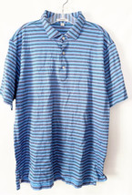 Peter Millar Golf Polo Shirt Men&#39;s Blue Large Striped Pink Short Sleeve - £17.41 GBP