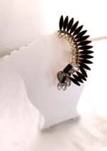 New with Tags Jeweled Ear Cuff Gold Tone Black Sparkling Rhinestones 3 in long - $14.85
