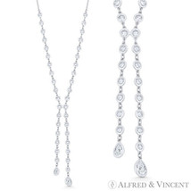 CZ Crystal Multi-Bezel Negligee Solid .925 Sterling Silver w/ Rhodium Y-Necklace - £25.89 GBP