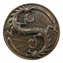Double Dragon Alchemy in Robust Yin Yang Astrology Fusion Wall Plaque Sculpture - £40.88 GBP