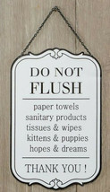 Bathroom Sign DO NOT FLUSH Towels Wipes Puppies Hopes Dreams White Metal w Chain - £19.98 GBP