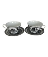 Vintage Robbia Greece Black & White Porcelain Cups & Saucers - $29.00