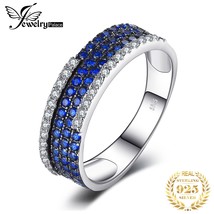 Created Blue Spinel 925 Sterling Silver Ring for Women Wedding Band Gemstone Fin - £22.53 GBP
