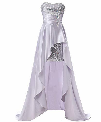 Kivary Sweetheart High Low Sequins Prom Homecoming Dress Formal Party Gown Silve