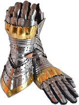 Armor Gauntlets Steel Gloves W/Brass Accents Armor Warrior Metal Pair Me... - £65.70 GBP